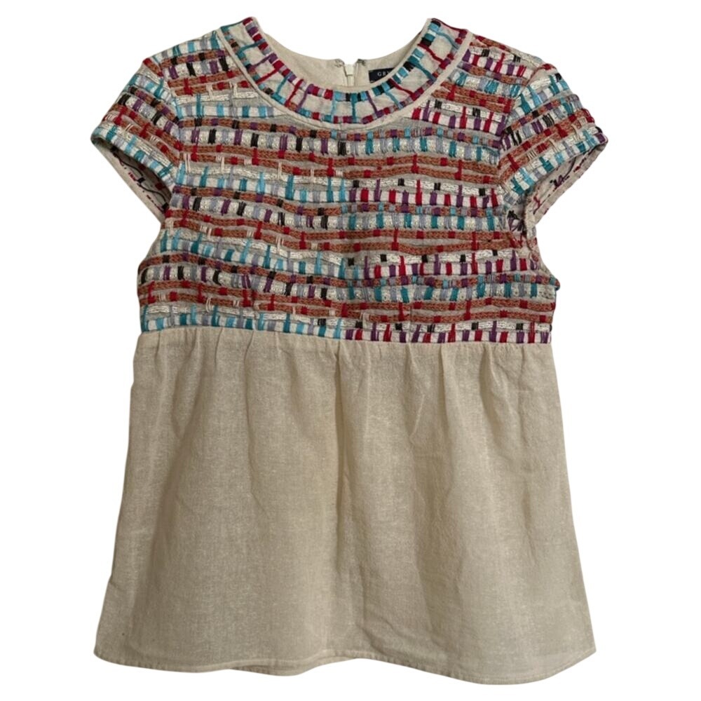 Gryphon New York Silk Cotton Embroidered Empire Waist Peplum Blouse Top Medium